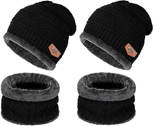 Winter Knit Neck Warmer Scarf and Set Skull Cap for Men Women Winter Cap for 2 Piece Combo Pack