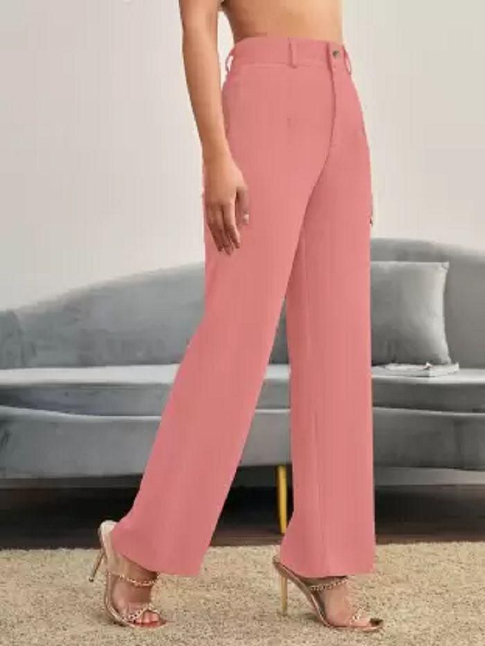 Elegant Peach Lycra Solid Trousers For Women