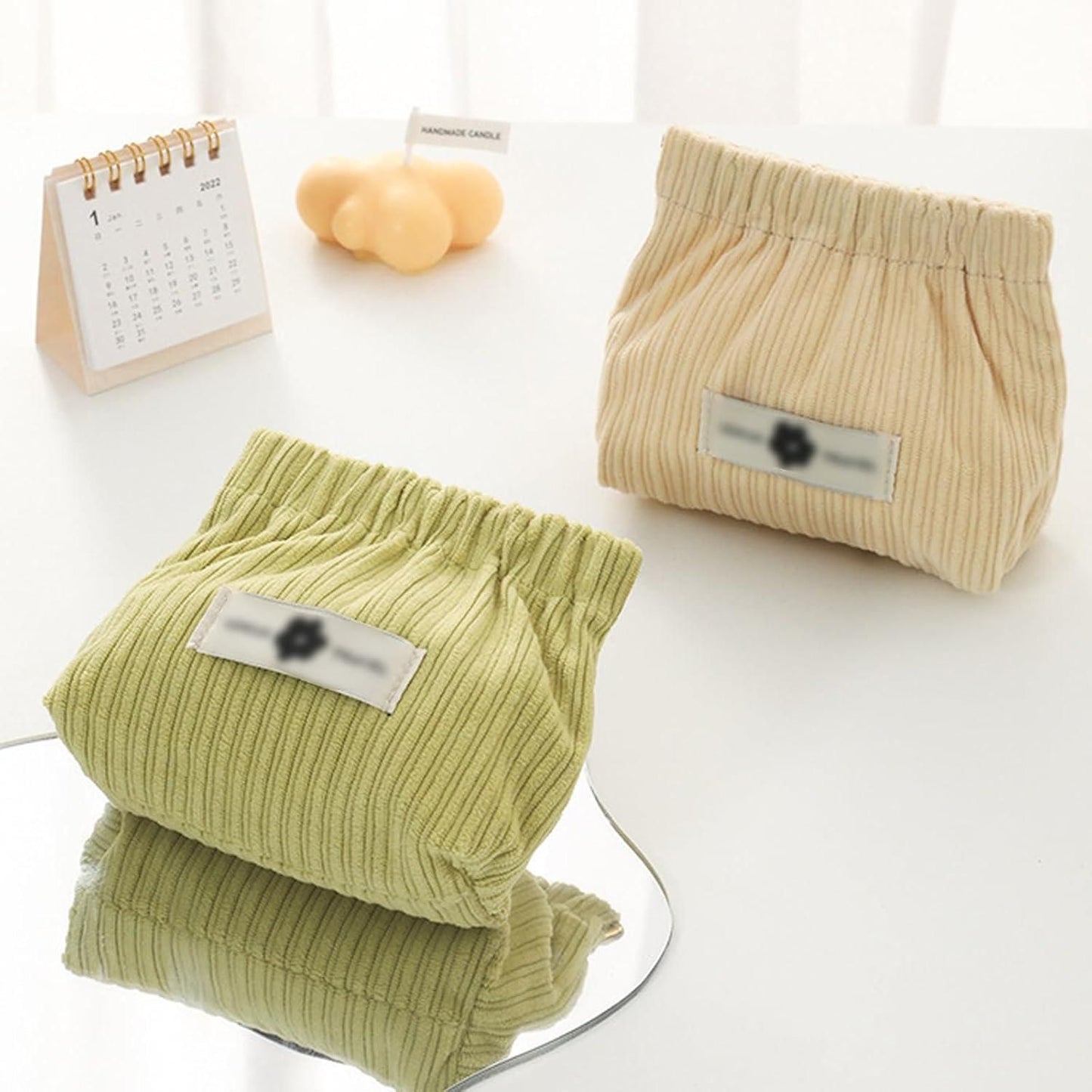 Small Makeup Bag Tiny Pouch Wallet Casual Corduroy Elastic Hair Tie Organizer