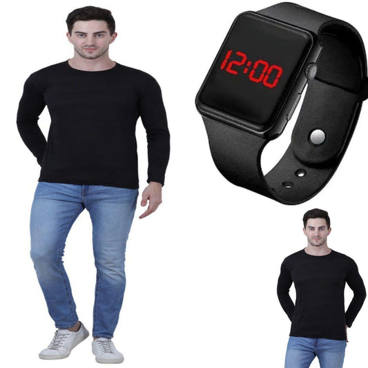 Fidato Men's Full Sleeves T-shirt With Digital Watch