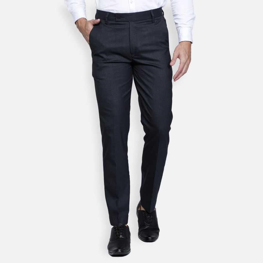 Lycra Blend Solid Regular Fit Mens Formal Trousers