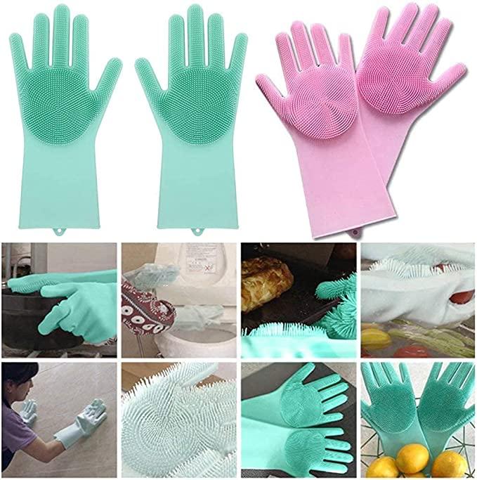 Gloves Magic Silicone Dish Washing Gloves for Kitchen (Pair of 1)