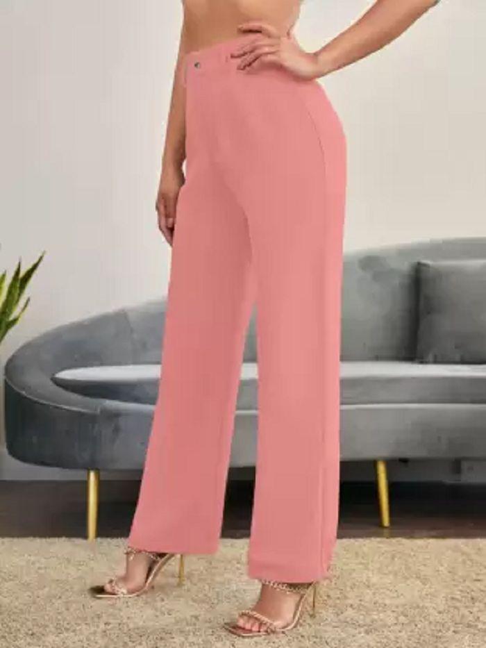 Elegant Peach Lycra Solid Trousers For Women