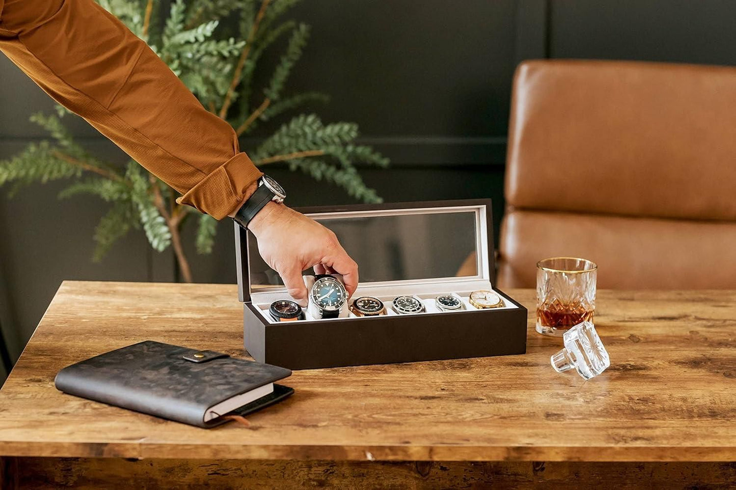 Wood Watch Box Organizer with Glass Display