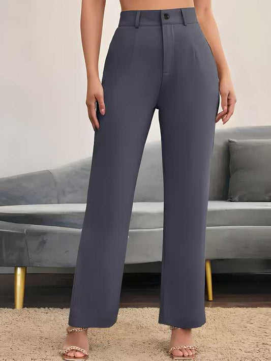 Elegant Grey Lycra Solid Trousers For Women