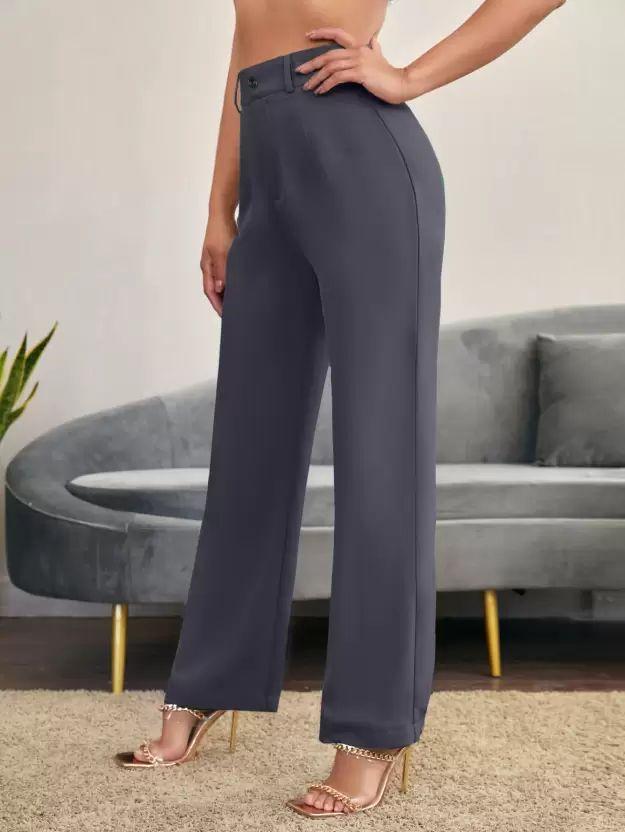 Elegant Grey Lycra Solid Trousers For Women