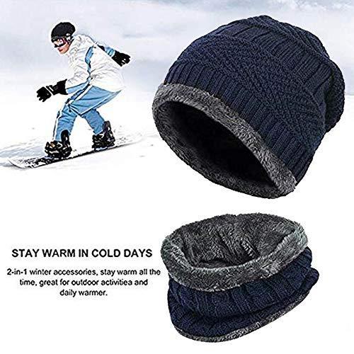 Winter Knit Neck Warmer Scarf and Set Skull Cap for Men Women Winter Cap 2 Piece Combo Pack