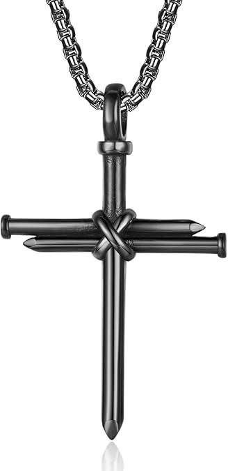 Nail Cross Necklace for Men Stainless Steel Chain 24inch 3 Nails Jesus Cross Pendant Christian Gifts