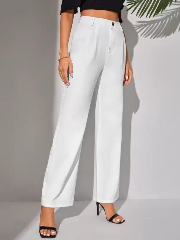 Elegant Black & White Lycra Solid Trousers Combo For Women