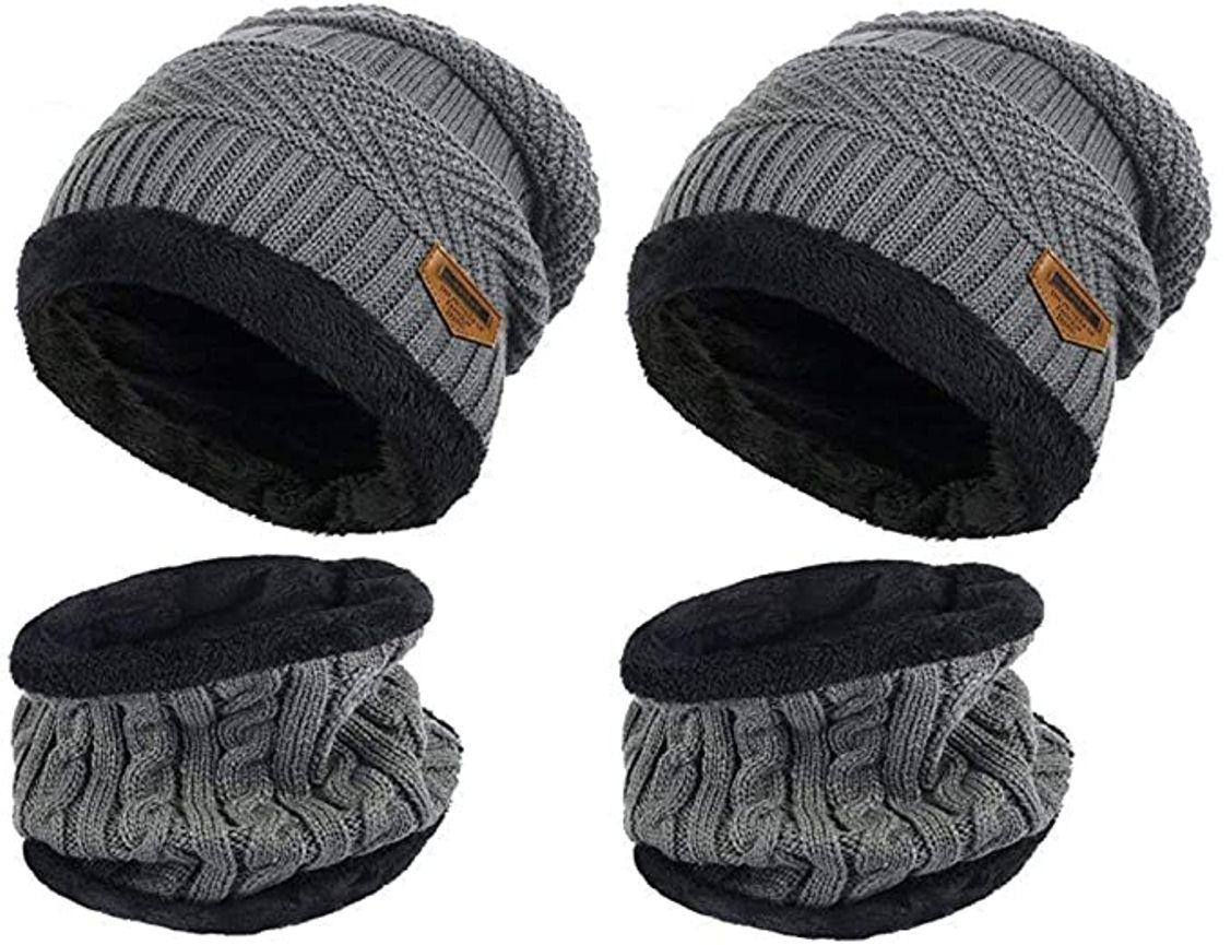 Winter Knit Neck Warmer Scarf and Set Skull Cap for Men Women Winter Cap 2 Piece Combo Pack