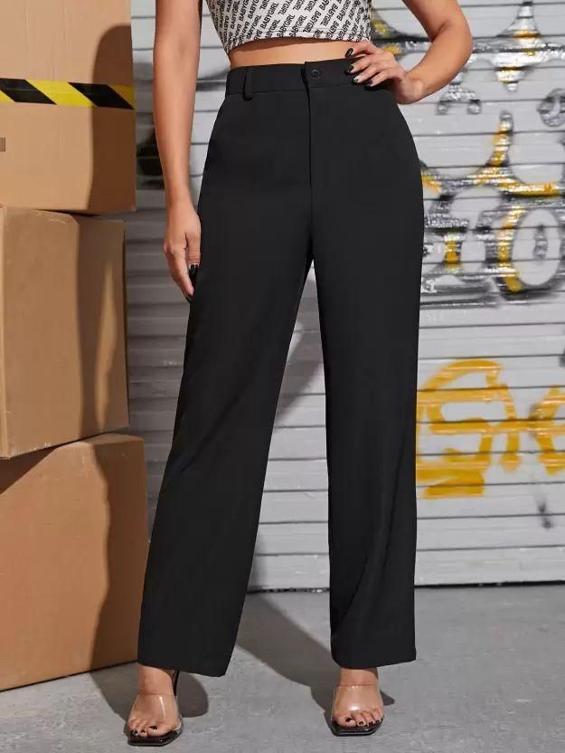 Elegant Black & White Lycra Solid Trousers Combo For Women