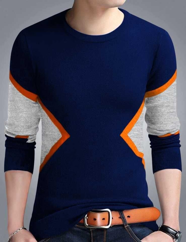 Cotton Blend Color Block Full Sleeves T-Shirts