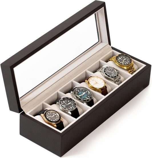 Wood Watch Box Organizer with Glass Display