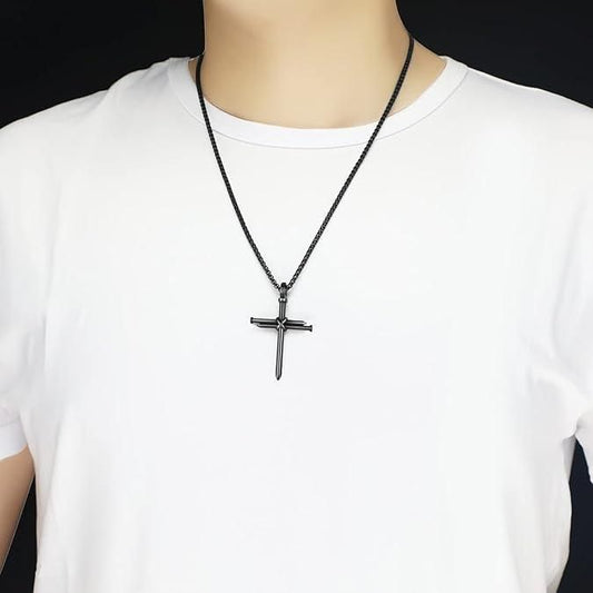 Nail Cross Necklace for Men Stainless Steel Chain 24inch 3 Nails Jesus Cross Pendant Christian Gifts