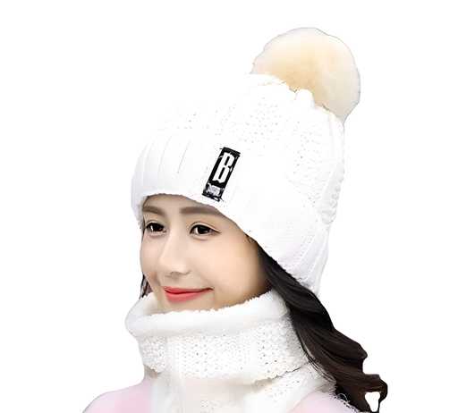 Women's  Winter Soft Warm 1 Set Snow Proof Ball Cap / Woolen Beanie Cap with Scarf