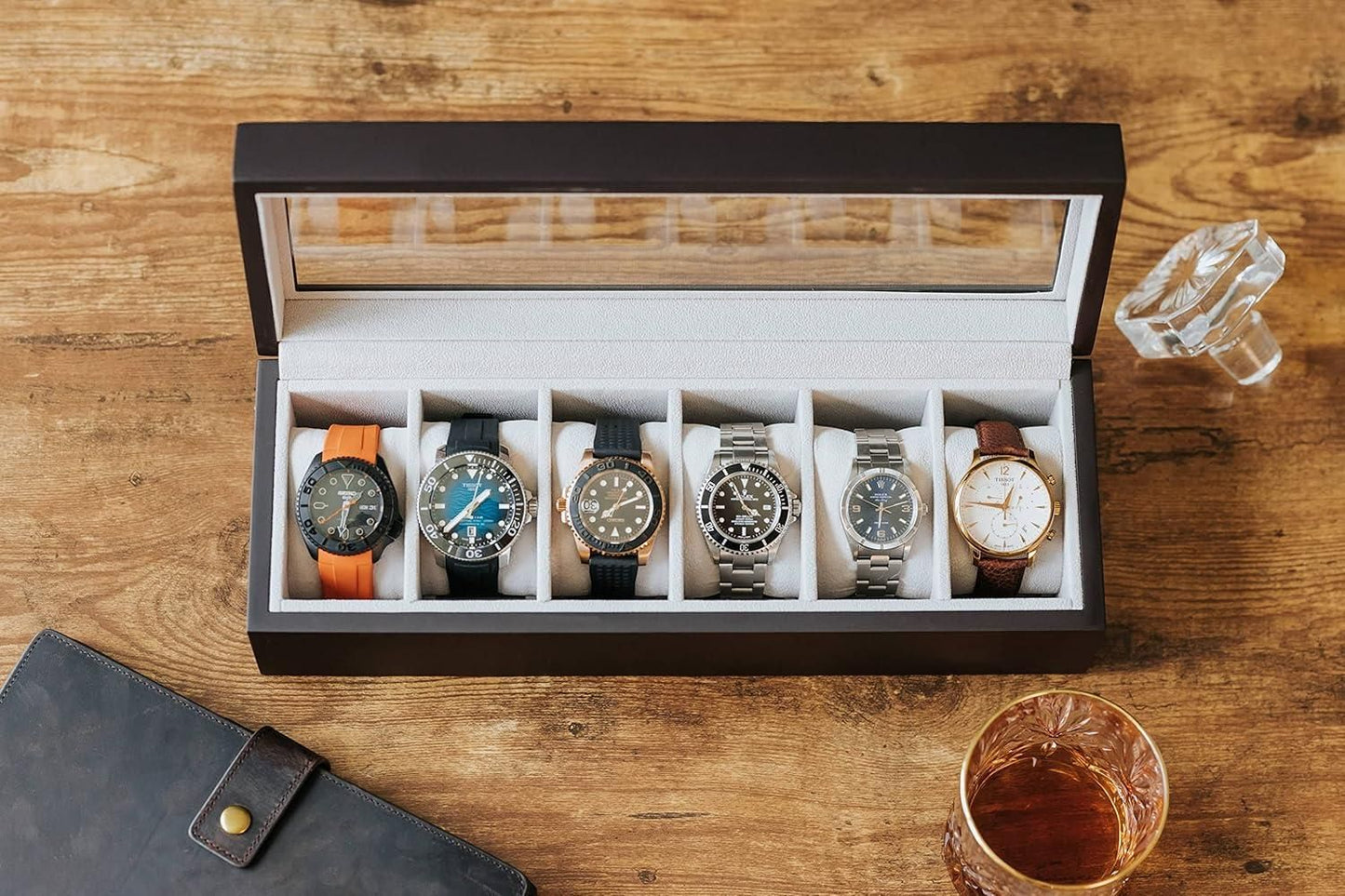 Wood Watch Box Organizer with Glass Display